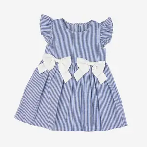 Toddler Baby Kid Girl's Flying Sleeves Bowknot Striped Print Casual Dress For baby girls party wear dress