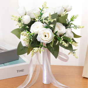 Roses artificielles blanches personnalisées, fleurs pour décoration de mariage, bouquets de mariage pour la mariée et les demoiselles d'honneur - Product Image 1