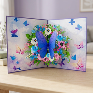 Carte pop-up tendance avec fleurs de primulles, faite à la main, en papier artistique de Hanoï, cadeaux du Poisson d'avril, impression offset, best-seller Viet-craft - Product Image 3