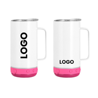 Kustom 14oz kosong DIY sublimasi baja tahan karat Bluetooth musik Speaker kopi perjalanan cangkir Tumbler dengan tutup dan pegangan