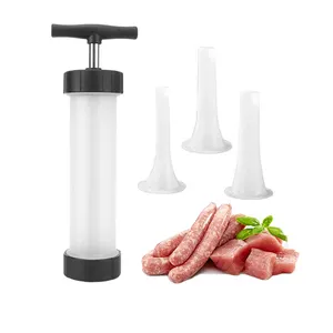 Hand-operated Plastic Sausage Filling Tool Homemade Jerky Gun Kit Meat Stuffer Filler Manual Sausage Maker With 3 Funnel