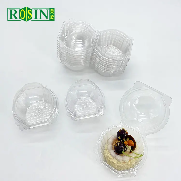 Benutzer definierte 2 Löcher transparente Kunststoff runde Mini Cupcake-Boxen mit Kuppel deckel