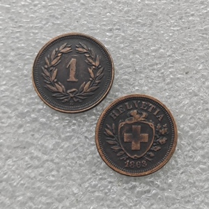 Pièces de monnaie commémoratives de style antique suisse de 1 centime, 1855-1896, cadeaux, décoration de la maison - Product Image 2