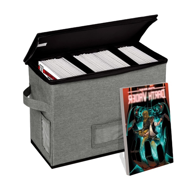 Comic Book Storage Box with 2 Dividers Heavy Duty Collapsible Comic Short Case with Zipper Lids Holds 150 Book Bin Container