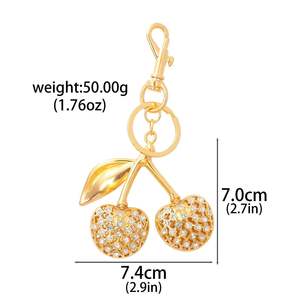 Porte-clés Bling en métal cerise avec strass étincelants, pendentif pour sac en cuir, breloque pour sac, anneau porte-clés - Product Image 5