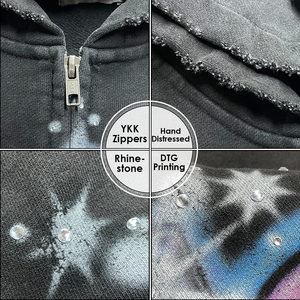 Sweat à capuche court zippé vintage personnalisé pour homme, imprimé DTG, coupe ample, ourlet brut, style streetwear, avec logo personnalisé OEM - Product Image 3