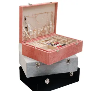 6 lapisan perhiasan kotak organizer Suppliers-Kotak Perhiasan Kulit Pu Dua Lapis, Wadah Tampilan Cincin Kalung Dapat Dikunci, Kotak Penyimpanan Perhiasan Perjalanan Anting untuk Wanita