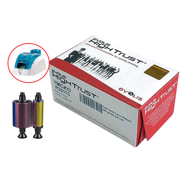 Ribbon Cartridge Printing Consumables Evolis R3011 YMCKO Printer Ribbon Used for Evolis Pebble 4 & Dualys3 PVC Card Printers