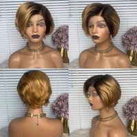 Perruque brésilienne courte bouclée afro kinky blonde sans colle, fabriquée à la machine, en cheveux humains vierges, coupe pixie
