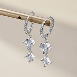Dylam Elegance Fine Fashion Jewelry Hypoallergenic S925 <b>Silver</b> Rhodium Plated 5A Diamond Cubic Zirconia Dangle <b>Hoop</b> <b>Earrings</b> - Product Image 4