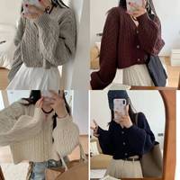 Pull tricoté décontracté court pour femme, col en V, boutonnage simple, torsadé, anti-plis, à manches longues, collection automne-hiver