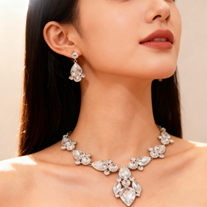 מעצבת תכשיטי יוקרה בהשראת תכשיטי יוקרה, סטים תליון יהלומים שרשראות עבור נשים סט חתונה כלה - Product Image 4