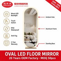 Miroir sur pied Fullkenlight à LED pleine longueur, cadre en aluminium, design minimaliste ovale, commande tactile, miroir de dressing pour chambre à coucher