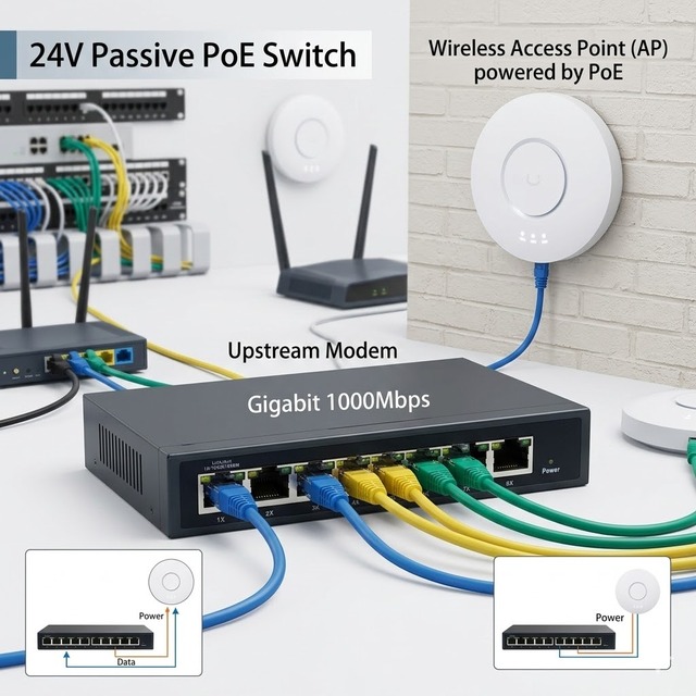OEM/ODM GXCOM TS8108P Passive 24V Gigabit PoE Switch 8*10/100/1000Mbps with VLAN Wireless AP CPE Bridge Router