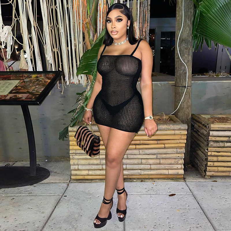 Sexy Solid Breathable See-Through Mini Dress for Women | Backless Bodycon Clubwear Summer Party Attire Sexy Solid Breathable See-Through Mini Dress for Women | Backless Bodycon Clubwear Summer Party Attire