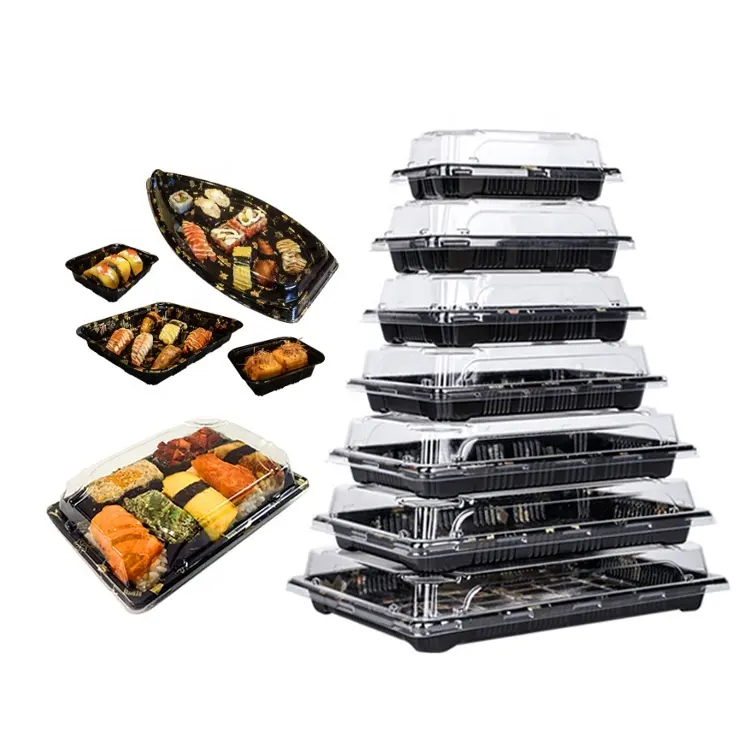 Boîte à sushi japonaise de taille variée personnalisée en usine Conteneur à sushi rectangulaire en plastique jetable