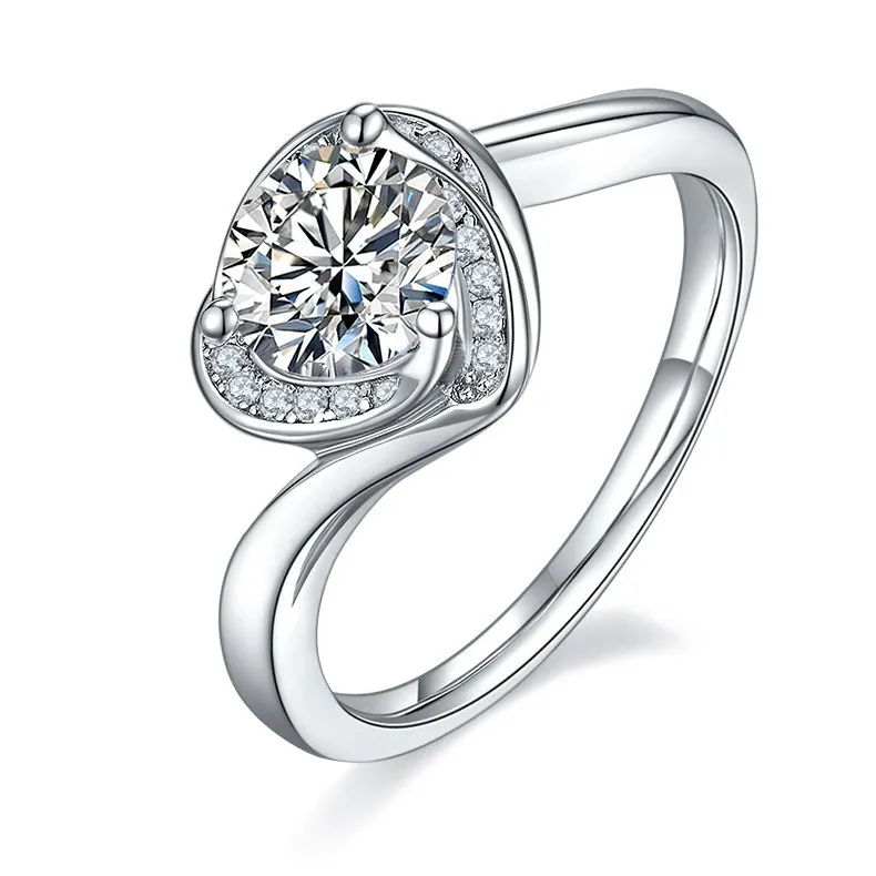 Best Selling S925 Silver D Color Moissanite Ring Closed One Carat Emotional Style Women's Ring