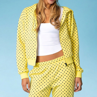 Ensemble de survêtements décontractés pour femmes avec logo personnalisé, sweats à capuche de sport, tenues de fitness, survêtements de sport, vêtements de loisirs noirs à pois contrastants