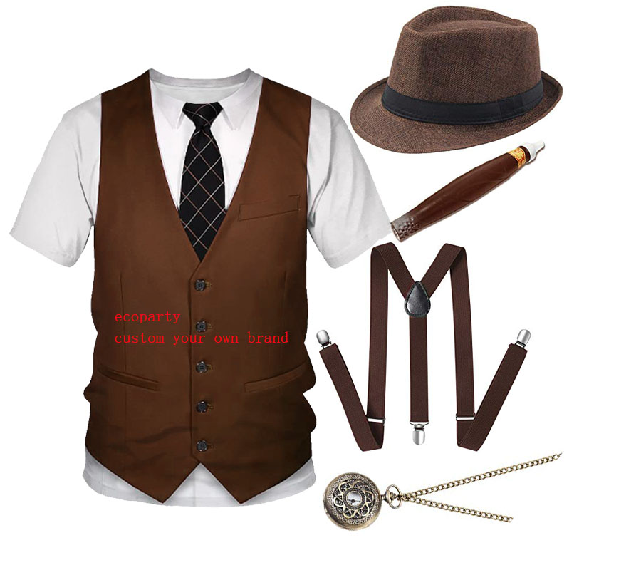 Set De Accesorios Para Hombre Estilo Años 20 – Sombrero, Tirantes, Corbata Y Bigotes