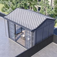 Véranda en aluminium à toit en pente avec cadre à rupture de pont thermique, verre isolant, toit triangulaire, salle de jardin, solarium personnalisé pour patio arrière