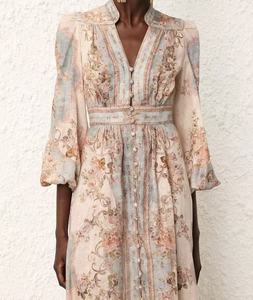 Abito Midi in Lino con Stampa Unica, Maniche Lunghe e Scollo a V, Monopetto, <span class=keywords><strong>per</strong></span> Donna - Collezione <span class=keywords><strong>Vacanza</strong></span> 2026 - Product Image 2