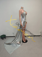 Robe de soirée Ocstrade en argent époustouflante, haute couture, ornée de strass, design unique, robe luxueuse en cristal et strass, robe de célébrité