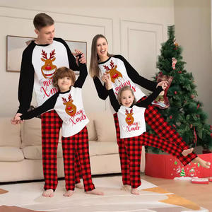 Pyjamas de Noël Xmax Marry Home Clothing en tricot à carreaux rouges à manches longues avec imprimé renne, ensembles parent-enfant - Product Image 6