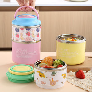 Boîte à lunch isotherme créative en acier inoxydable, ronde, portable, pour enfants, avec couvercle en plastique - Product Image 1