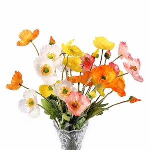 Bouquet de 3 têtes d'anémones artificielles floquées de haute qualité pour la décoration intérieure - Product Image 1