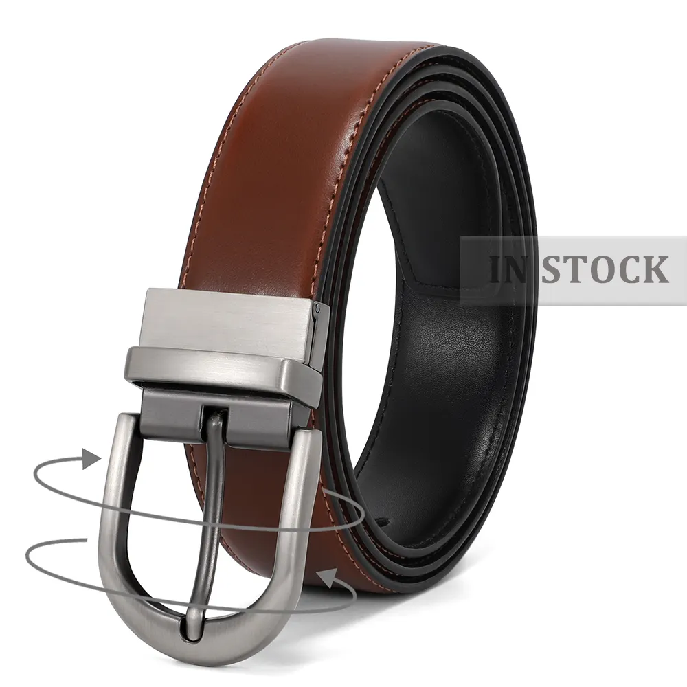 NEW Reversible Clip Double Color Genuine Leather Belt Brown Black Men Wedding Belts For Casual Formal Outfit