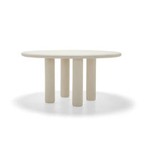 Table de salle à manger intérieure moderne de luxe en résine de fibre de verre, table ronde de jardin en faux béton couleur crème clair pour terrasse extérieure
