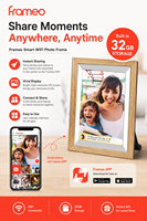 Cadre photo numérique WiFi intelligent Frameo App, 10 pouces, boîtier en bois, partage instantané, affichage surprise pour anniversaire