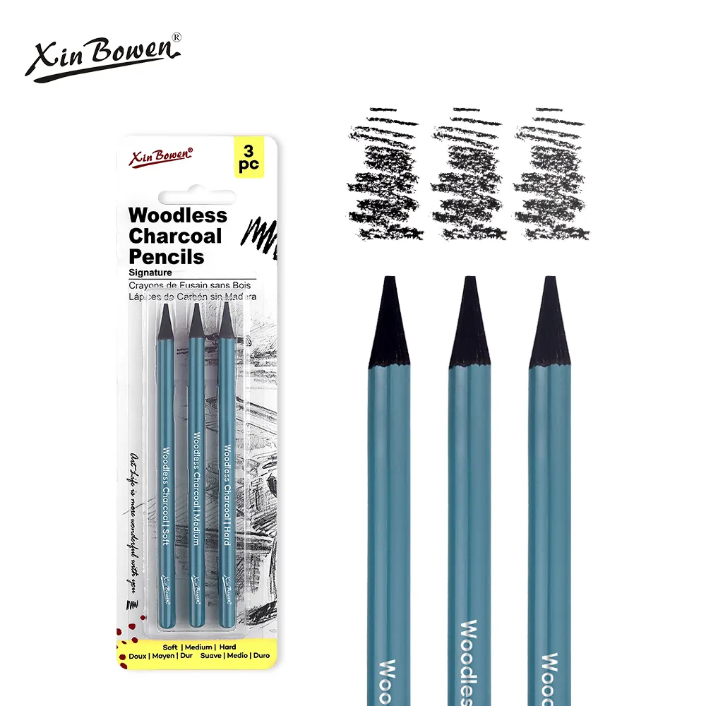 شين بون 3 قطع في حزمة آمنة منفوشة من الفحم الخارجي مجموعة أقلام الرسم الفنية قلم الرسم مع جسم اللوحة الحاصلة على براءة اختراع