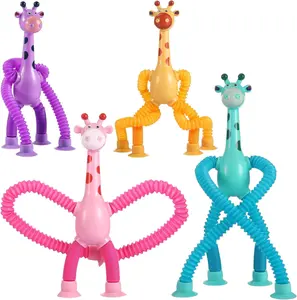 LED Telescopic Suction Cup Giraffe Toy Sensory Tubes for Toddlers, Fidget Toys for Kids