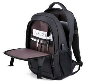 Sac à dos pour ordinateur portable OEM 15,6 pouces noir, en nylon imperméable, multi-poches, sac à dos de jour, faible MOQ, logo client, sac à dos antivol avec USB - Product Image 5