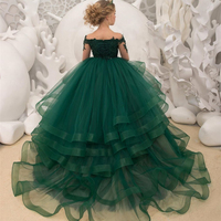 Robe Longue de Soirée Maxi Boutique pour Enfants, Robe de Fête Vintage en Tulle Vert pour Filles, Robes de Mariage pour Tout-Petits