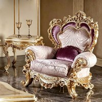 Canapé de salon à une place de style européen en bois massif avec feuilles d'or, luxe royal français, sur mesure, fabriqué en Chine, modèle 94522