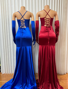 C25gloves balo elbise akşam önlük zarif kadın Halter Mermaid Hem eldiven ile yüksek yarık parti korse Maxi elbiseler - Product Image 3