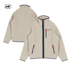 Özel Logo erkek kış düz renk polar Zip Up ceket üreticileri Sherpa polar ceket