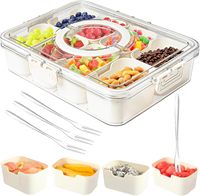 Plateau de service en plastique transparent, boîte de rangement pour épices, boîte de rangement pour collations, boîte de rangement pour collations, plateau de service divisé avec couvercle et poignée