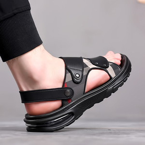 Men's Height Increasing Air Cushioned Sandals Black Slip On Summer Beach Shoes Youth Style Non Slip Sole - Product Image 2