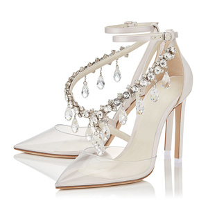 Scarpe da Sposa con Tacco Alto in Argento con Cristalli e Strass, Punta Aperta - Product Image 2