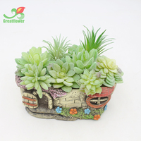 Assortiment de 11 petites plantes succulentes en plastique dans un décor floral vert floqué pour gâteau de fête,