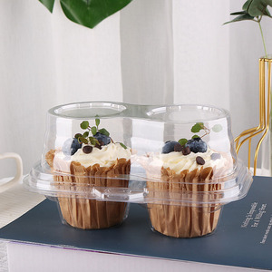 Wholesale PET Dessert Box Cupcake /muffin Container with Lid Clear 2 Compartment Plastic Food PET Material XINDA Packaging