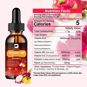 Gotas de Vitamina <span class=keywords><strong>B</strong></span> Líquida Oral de 60 ml, Refuerzan el Sistema Inmunológico, Apoyan la Salud Cerebral, Cardíaca y Cardiovascular, Mejoran la Memoria y la Concentración - Product Image 2