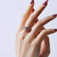 Dylam Luxury Open S925 Sterling Silver Cubic Zirconia Cuban Ring 925 Silver Zircon Oval Circle Adjustable Finger Rings For Women