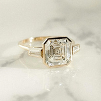 Bague de mariage classique à trois pierres en moissanite, or massif 10K 14K 18K, taille Asscher, côtés effilés pour femme
