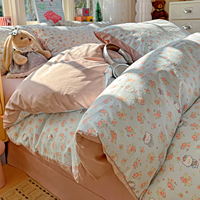 Parure de lit en microfibre lavée à imprimé animaux de dessin animé, 100 % polyester, anti-boulochage, tissée, avec drap-housse et drap plat