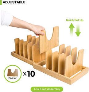 202501 chậu và chảo tổ chức Tủ tre mở rộng bakeware và cắt Board tổ chức có thể điều chỉnh nắp nồi chủ giá - Product Image 2