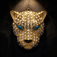 Sculpture murale tête de léopard en résine réaliste, décorations imitation diamant, yeux de chat bleus, style sauvage de luxe, tendance